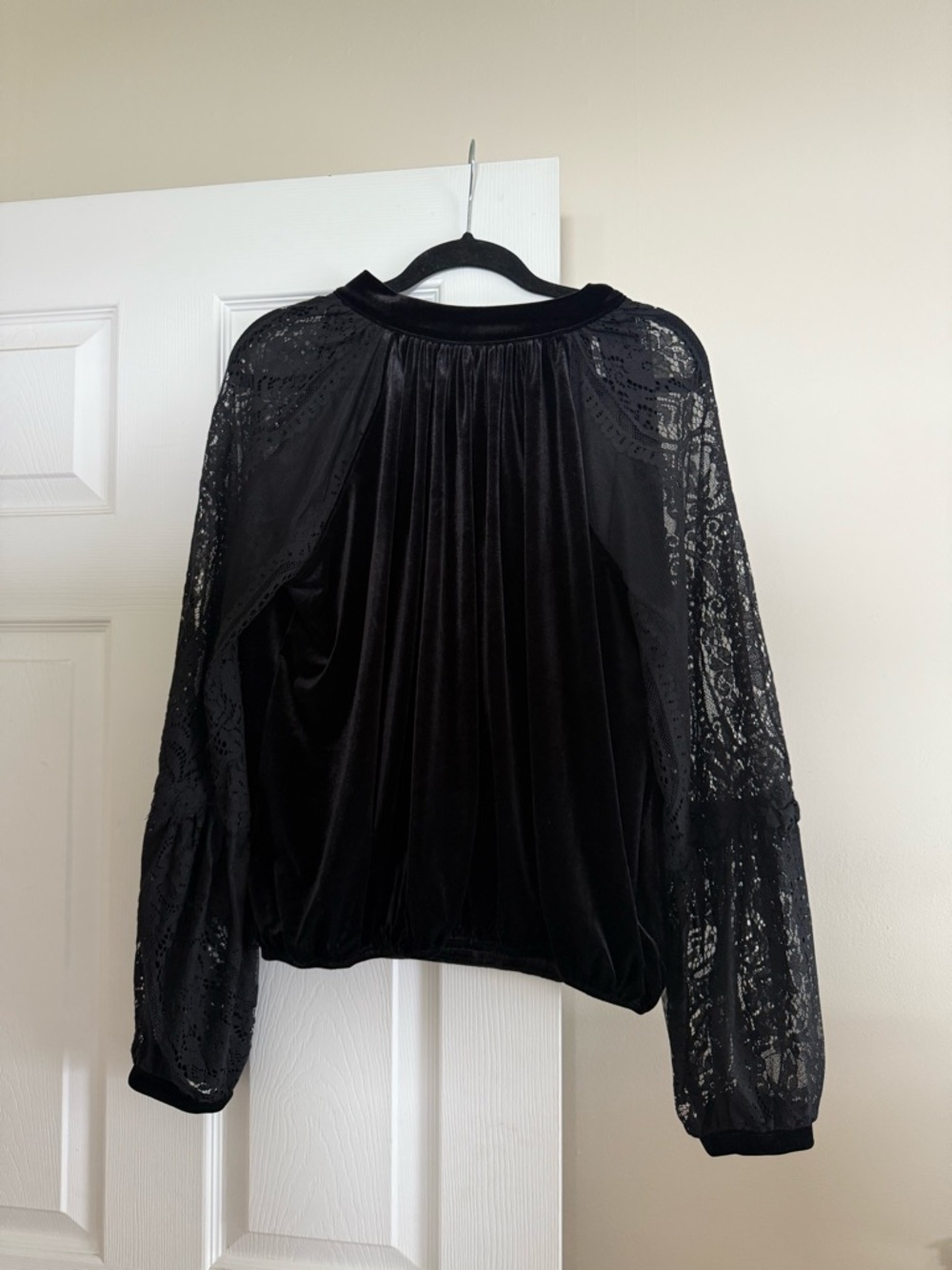 Black Lace-Sleeve Velvet Blouse